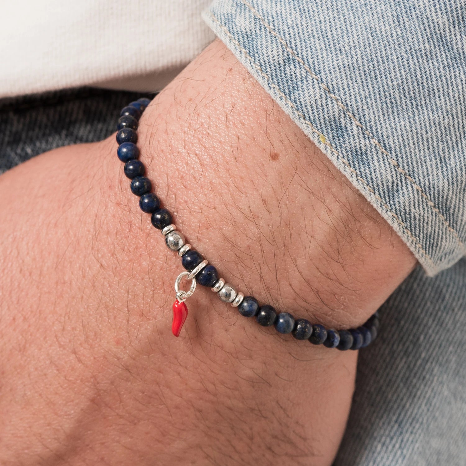 Bracciale Acciaio con Cornetto corno Rosso portafortuna Corda Nero da Uomo Donna Bracciale Acciaio con Cornetto corno Rosso portafortuna Corda Nero da Uomo Donna