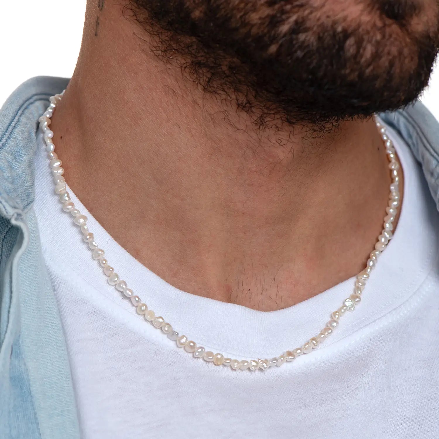 Collana Di Perle Bianche Girocollo – Unisex, Lunga 50,8 Cm, Perle Da 0,8 Cm