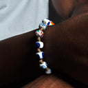 Dettaglio murrine vetro di Murano bianche e blu bracciale uomo Capri - Dandy Street