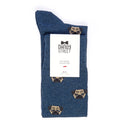 Dandy Street - Calze lunghe da uomo in caldo cotone blu con musetti di carlino beige e neri - Pug Blue