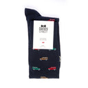 Dandy Street - Calze lunghe da uomo in caldo cotone blu con fuoristrada rossi, verdi e ocra - Off-Road Blue