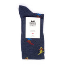 Dandy Street - Calze lunghe da uomo in caldo cotone blu con sciatori colorati - Skier Blue