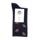 Dandy Street - Calze lunghe da uomo in caldo cotone blu con sdraio a righe bianche e bordeaux - Deckchair Blue