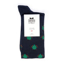 Dandy Street - Calze lunghe da uomo in caldo cotone blu con tartarughe verdi e dettagli marroni - Turtle Blue