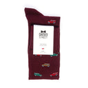 Dandy Street - Calze lunghe da uomo in caldo cotone bordeaux con fuoristrada rossi, verdi e ocra - Off-Road Bordeaux