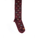 Dandy Street - Calze lunghe da uomo in caldo cotone bordeaux con fuoristrada rossi, verdi e ocra - Off-Road Bordeaux