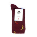 Dandy Street - Calze lunghe da uomo in caldo cotone bordeaux con sciatori colorati - Skier Bordeaux