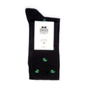 Dandy Street - Calze lunghe da uomo in caldo cotone nero con paperelle verdi e dettagli gialli e arancioni - Black Duck