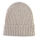 Berretto da uomo beige in 100% cashmere a costina larga con risvolto – Dandy Street