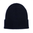 Berretto da uomo blu notte in 100% cashmere a costina larga con risvolto – Dandy Street