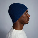 Berretto da uomo reversibile blu e grigio melange in 100% cashmere – Dandy Street