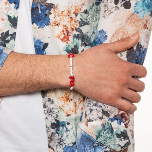 Dandy Street - vendita online - bracciali uomo di tendeza - perline vetro bianco corallo - Paros