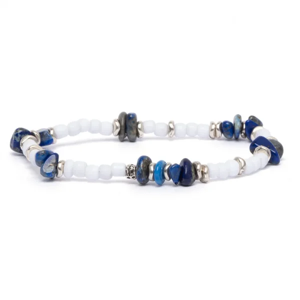 Dandy Street - vendita online - bracciali uomo di tendeza - perline vetro bianco lapislazzuli - Mykonos