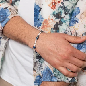 Dandy Street - vendita online - bracciali uomo di tendeza - perline vetro bianco lapislazzuli - Mykonos