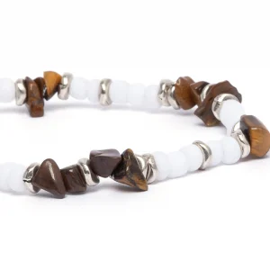 Dandy Street - vendita online - bracciali uomo di tendeza - perline vetro bianco pietre occhio di tigre - Naxos