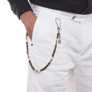 Dandy Street - shop online - accessori uomo - portachiavi catena per pantaloni da uomo - pietre naturali ematite occhio di tigre pietra lavica - pendaglio con monetina - Oeste