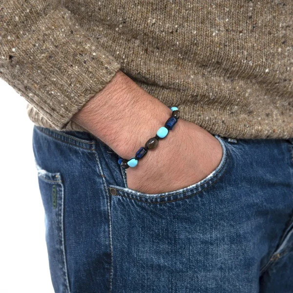 Dandy Street - shop online bracciali uomo di tendenza - bracciale uomo chiusura macrame - bracciale pietre naturali lapislazzuli aulite bronzite - Shanti