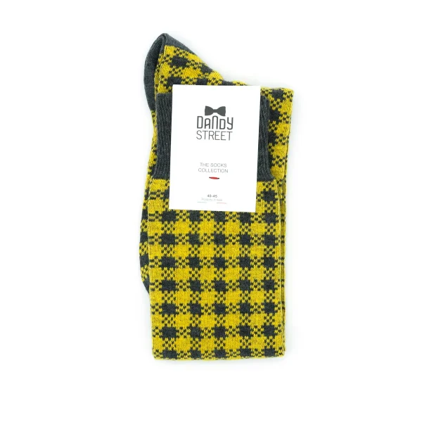 Dandy Street - shop online - accessori uomo calzini uomo cotone - calzino uomo con pied-de-poule - Pied-de-poule Jaune