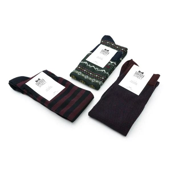 Dandy Street - shop online - accessori uomo - calzini uomo in cotone - calze eleganti - calzini fantasia - set di Natale - box Natalizio - Calze eleganti in cotone per Natale - Socks Box #06
