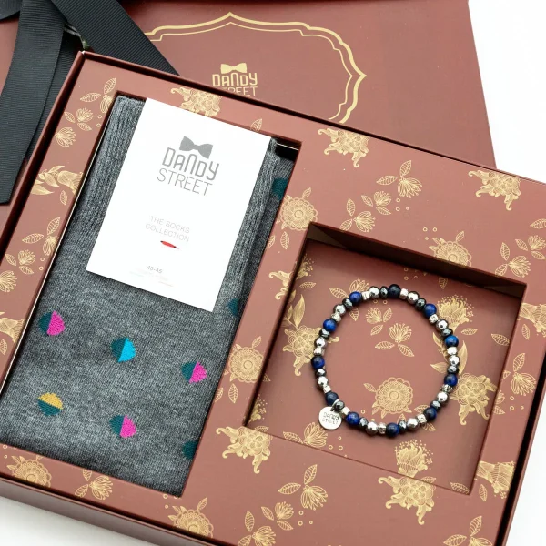 Dandy Street - shop online - accessori uomo - bracciali pietre naturali - bracciali uomo argento - calzini eleganti uomo - calzini caldo cotone - Regalo particolare per uomo a Natale - Christmas set #13