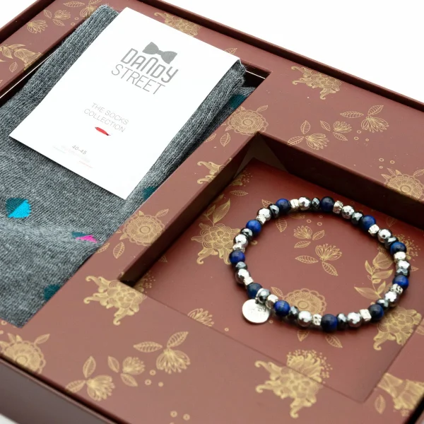 Dandy Street - shop online - accessori uomo - bracciali pietre naturali - bracciali uomo argento - calzini eleganti uomo - calzini caldo cotone - Regalo particolare per uomo a Natale - Christmas set #13