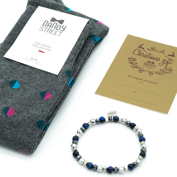 Dandy Street - shop online - accessori uomo - bracciali pietre naturali - bracciali uomo argento - calzini eleganti uomo - calzini caldo cotone - Regalo particolare per uomo a Natale - Christmas set #13