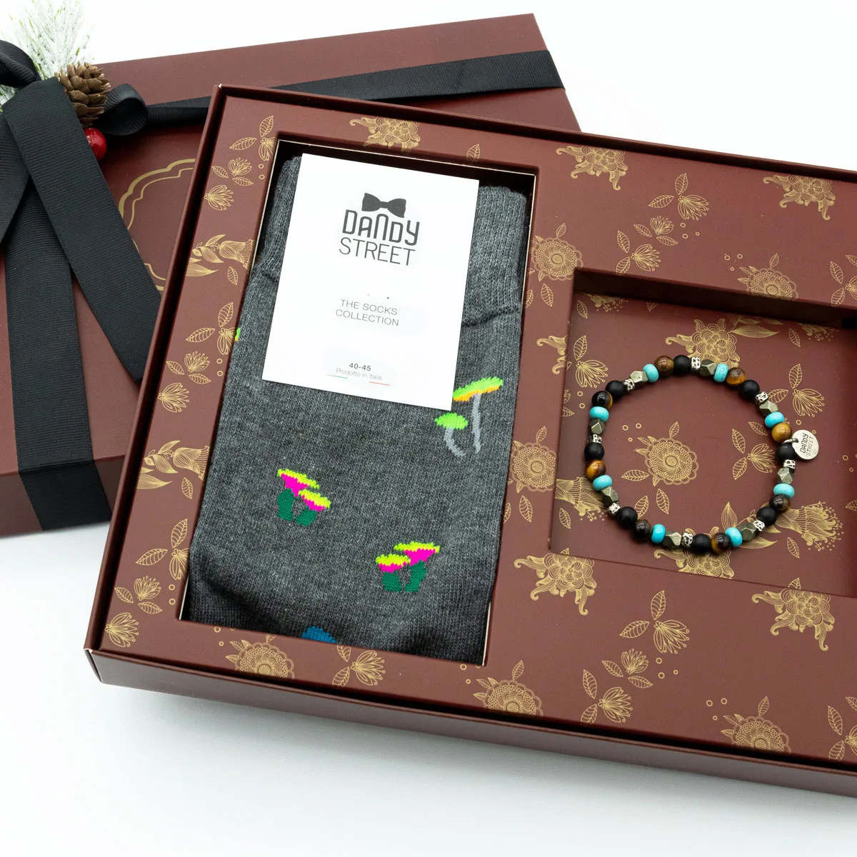 Dandy Street - shop online - accessori uomo - bracciali pietre naturali - bracciali uomo argento - calzini eleganti uomo - calzini caldo cotone - Box per Natale calzini e bracciale - Christmas set #04