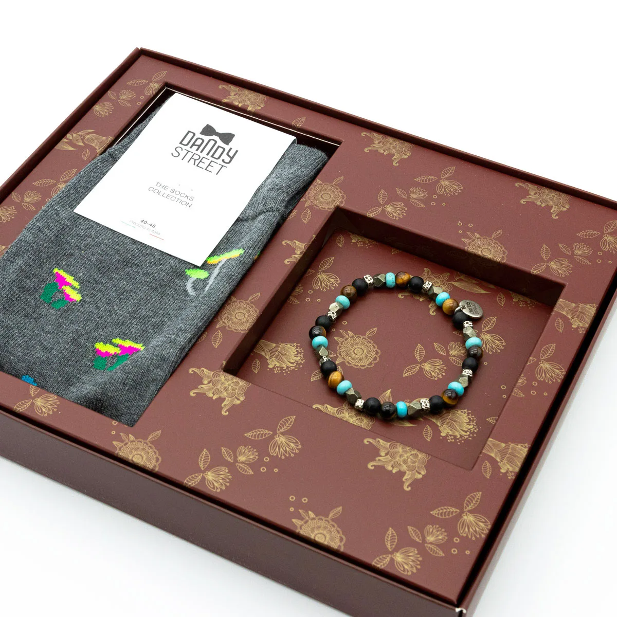 Dandy Street - shop online - accessori uomo - bracciali pietre naturali - bracciali uomo argento - calzini eleganti uomo - calzini caldo cotone - Box per Natale calzini e bracciale - Christmas set #04
