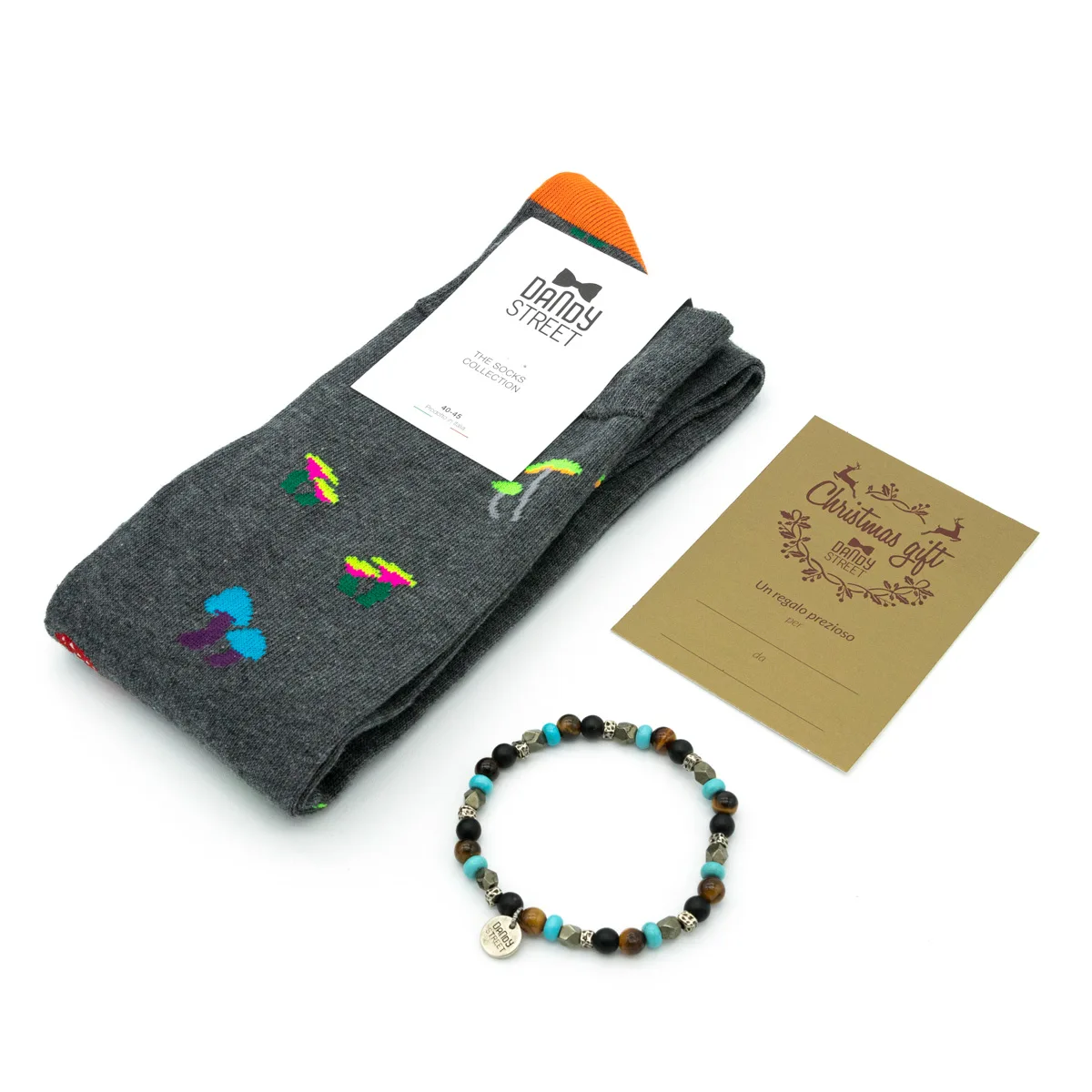 Dandy Street - shop online - accessori uomo - bracciali pietre naturali - bracciali uomo argento - calzini eleganti uomo - calzini caldo cotone - Box per Natale calzini e bracciale - Christmas set #04