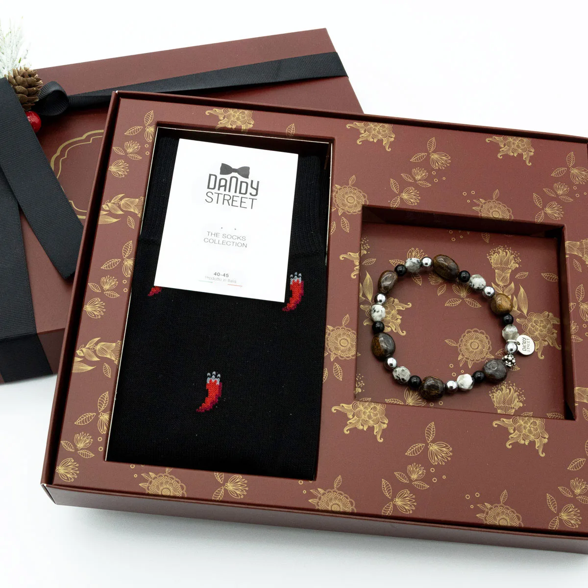 Dandy Street - shop online - accessori uomo - bracciali pietre naturali - bracciali uomo argento - calzini eleganti uomo - calzini caldo cotone - Regalo originale per uomo Natale - Christmas set #09