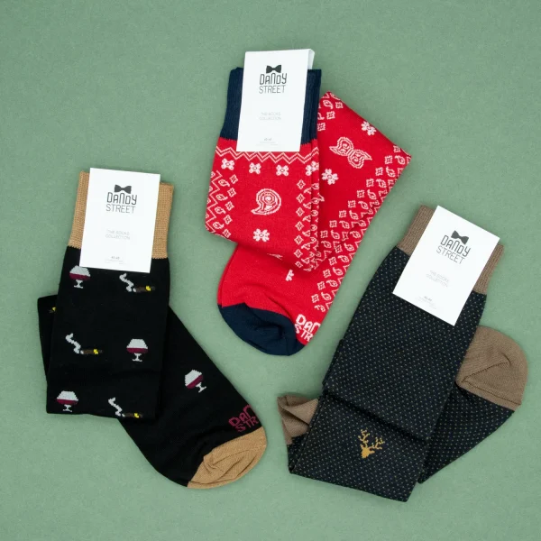 Dandy Street - shop online - accessori uomo - calzini uomo in cotone - calze eleganti - calzini fantasia - set di Natale - box Natalizio - calze uomo per regalo di Natale - Socks Box #01