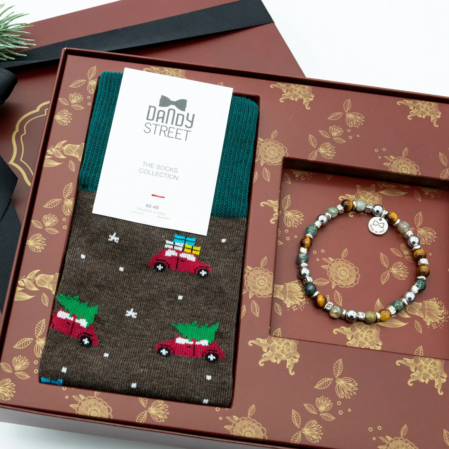 Dandy Street - shop online - accessori uomo - bracciali pietre naturali - bracciali uomo argento - calzini eleganti uomo - calzini caldo cotone - Box da uomo bracciale e calzini - Christmas set #21 Dandy Street - shop online - accessori uomo - bracciali pietre naturali - bracciali uomo argento - calzini eleganti uomo - calzini caldo cotone - Box da uomo bracciale e calzini - Christmas set #21