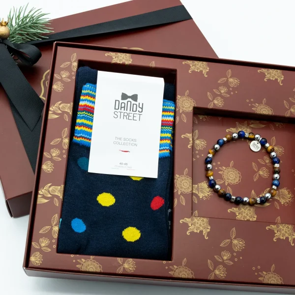 Dandy Street - shop online - accessori uomo - bracciali pietre naturali - bracciali uomo argento - calzini eleganti uomo - calzini caldo cotone - Esclusiva box da uomo per Natalte - Christmas set #16
