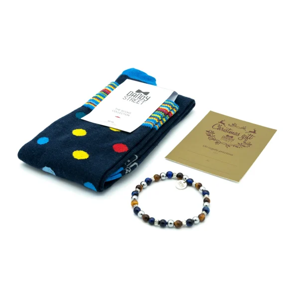 Dandy Street - shop online - accessori uomo - bracciali pietre naturali - bracciali uomo argento - calzini eleganti uomo - calzini caldo cotone - Esclusiva box da uomo per Natalte - Christmas set #16