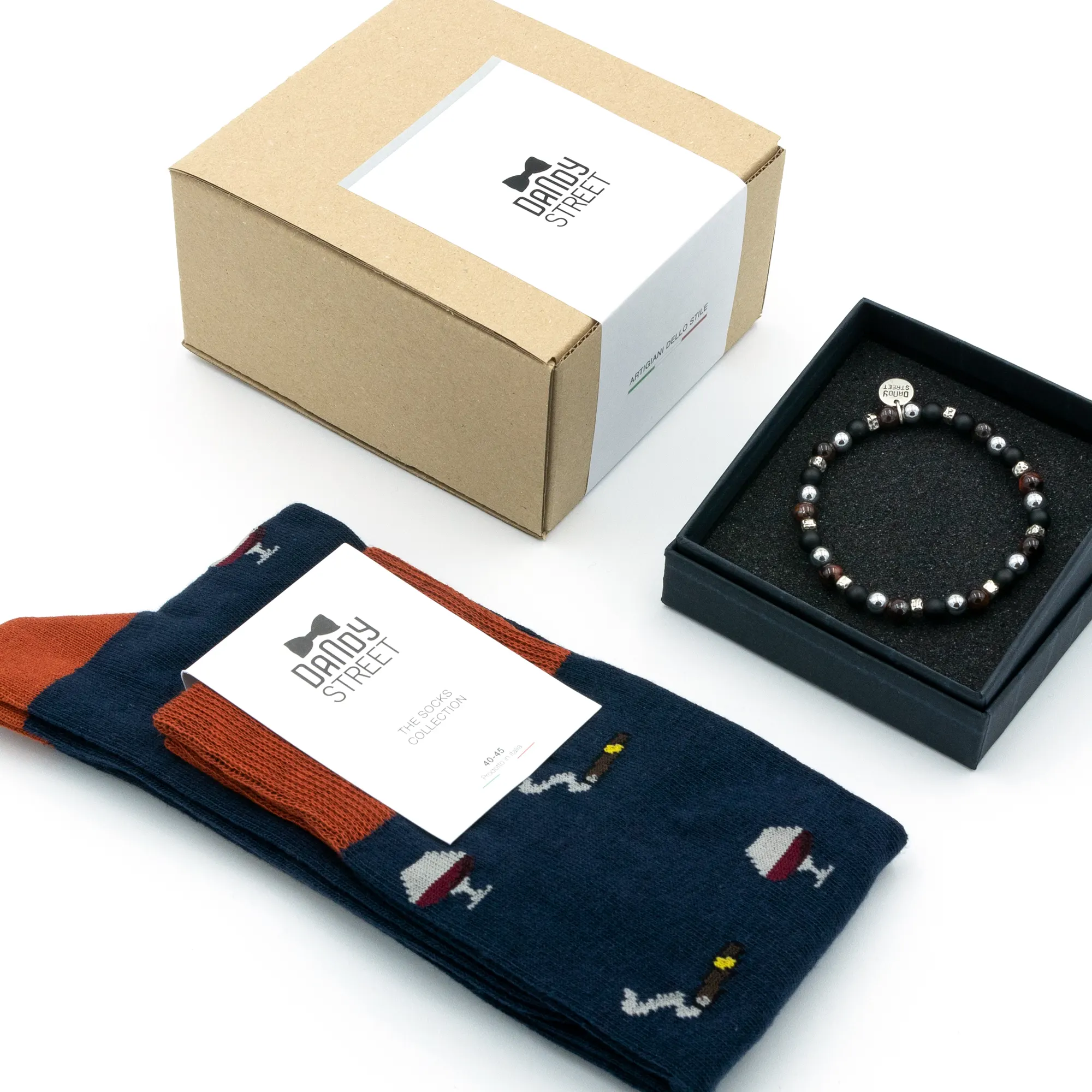 Dandy Street - shop online - accessori uomo - bracciali pietre naturali - bracciali uomo argento - calzini eleganti uomo - calzini caldo cotone - Regalo unico da uomo - Gift Set #02 Dandy Street - shop online - accessori uomo - bracciali pietre naturali - bracciali uomo argento - calzini eleganti uomo - calzini caldo cotone - Regalo unico da uomo - Gift Set #02