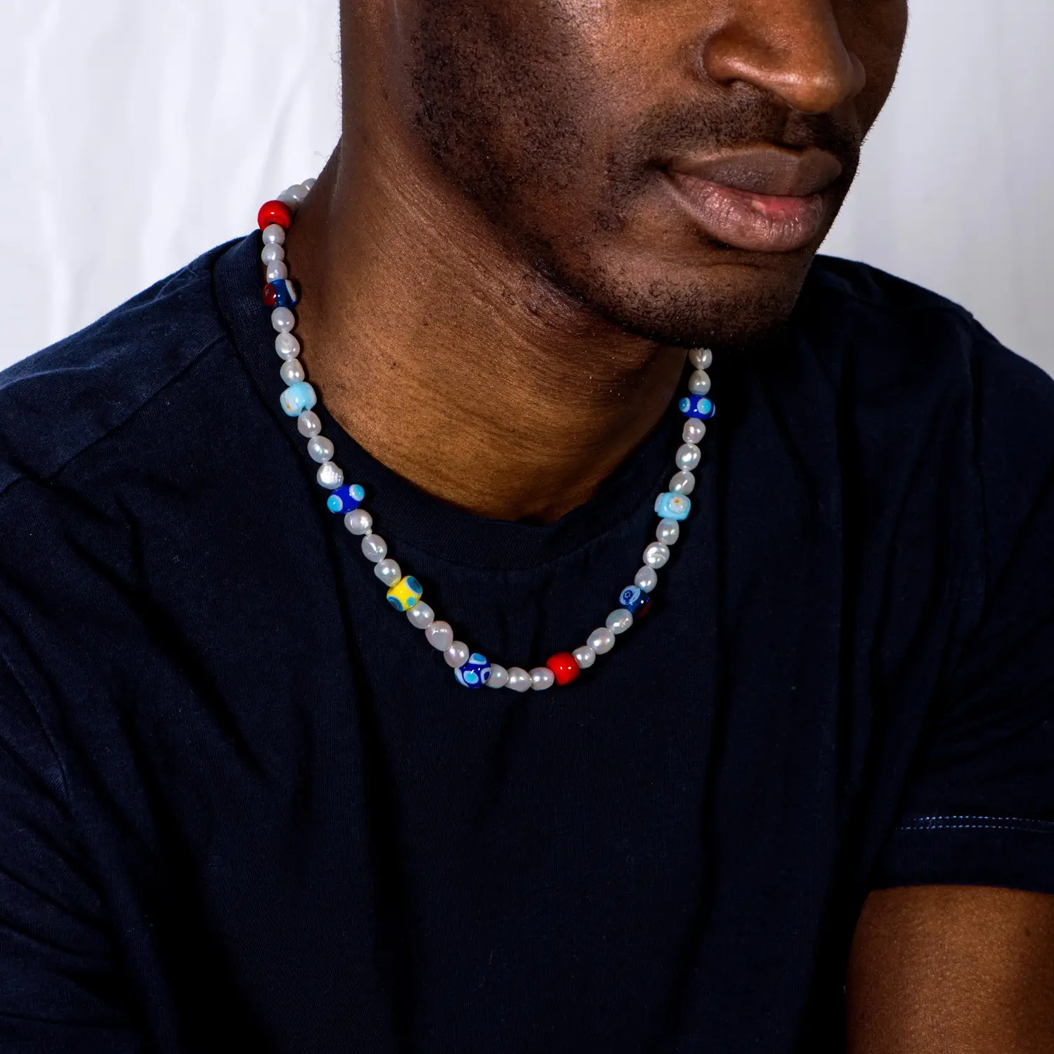 Dandy Street - shop online - collane uomo con pietre naturali - Collana con murrine veneziane e perle - Stewe Dandy Street - shop online - collane uomo con pietre naturali - Collana con murrine veneziane e perle - Stewe