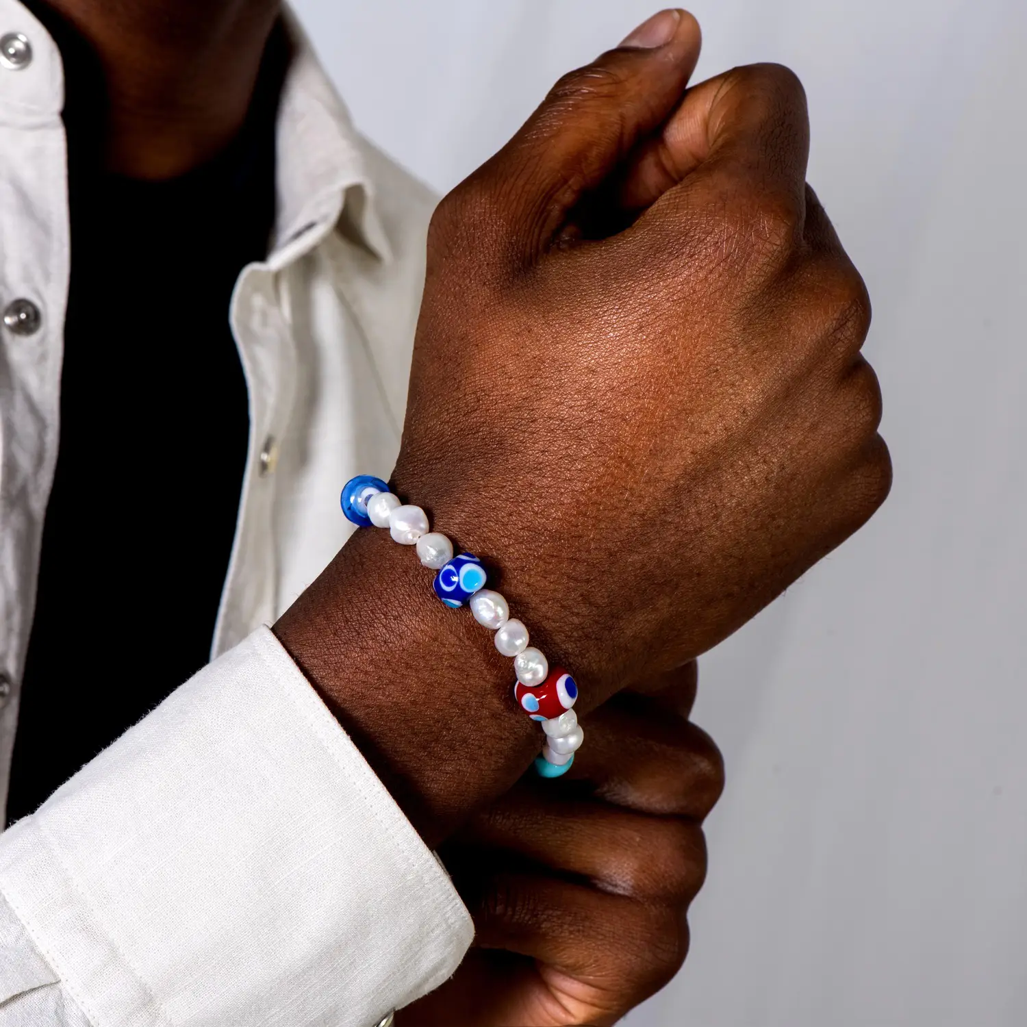 Dandy Street - shop online bracciali uomo di tendenza - Bracciale da uomo con perle e murrine - Darya Dandy Street - shop online bracciali uomo di tendenza - Bracciale da uomo con perle e murrine - Darya