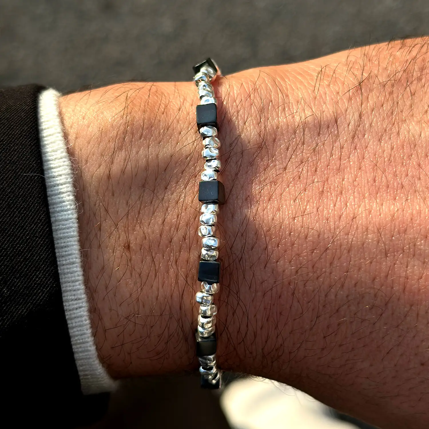 Men's silver bracelet with onyx | Dandy Street