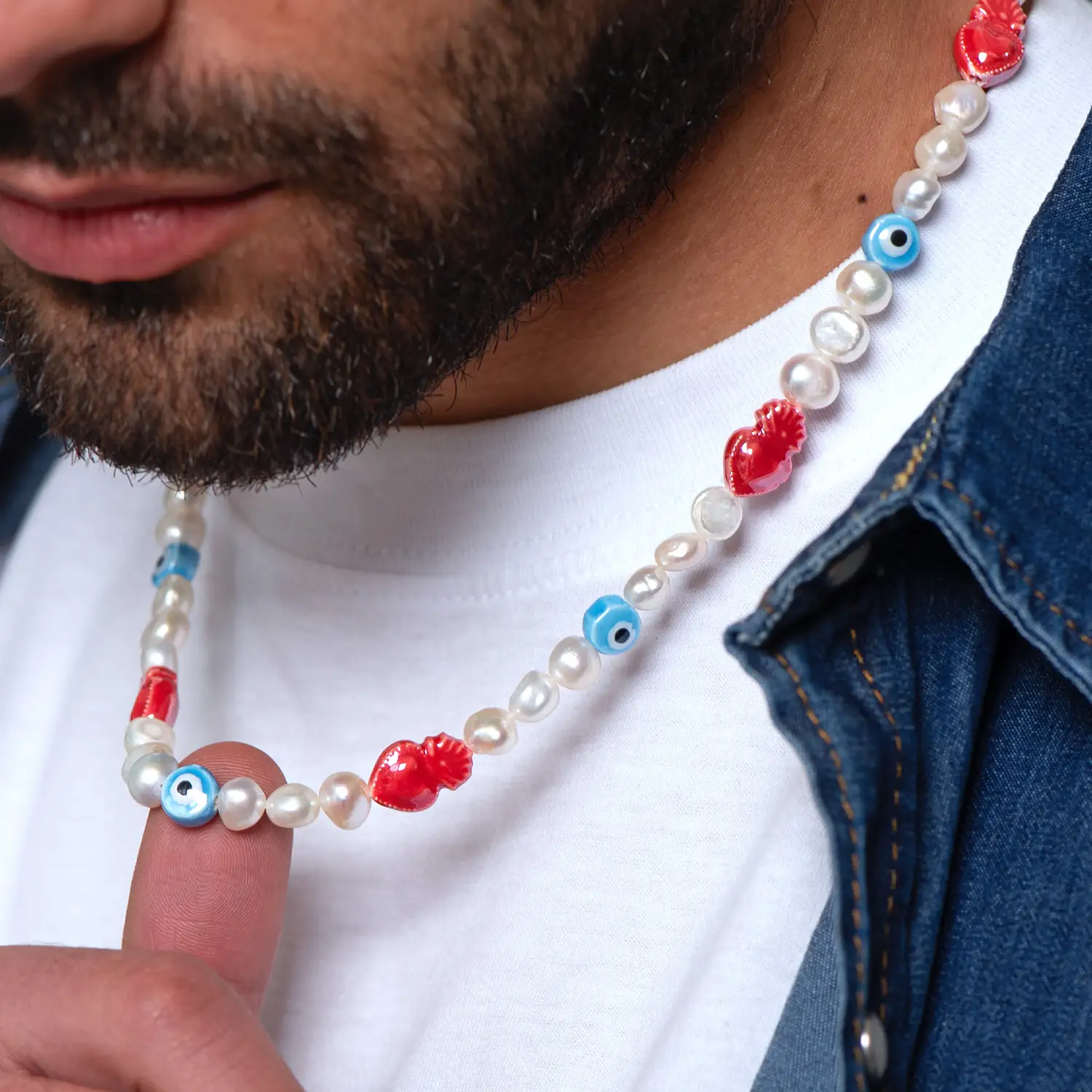 Dandy Street - shop online - collane uomo con pietre naturali - Collana con perle e occhio greco - Jikan