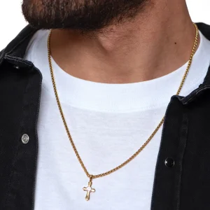 Dandy Street - shop online - collane uomo con pietre naturali - Collana uomo con croce - Golden Cross